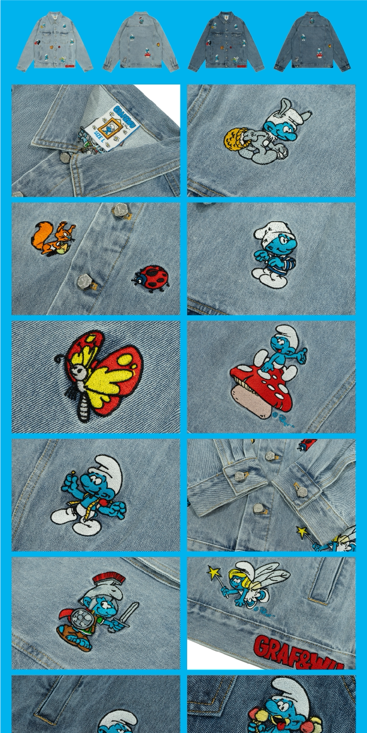 GRAF X SMURF Animal Character Embroidered Denim Jacket