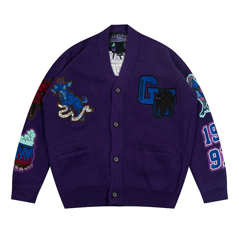 GRAF&WU Devil Two-Headed Sheep Emblem Knitted Sweater