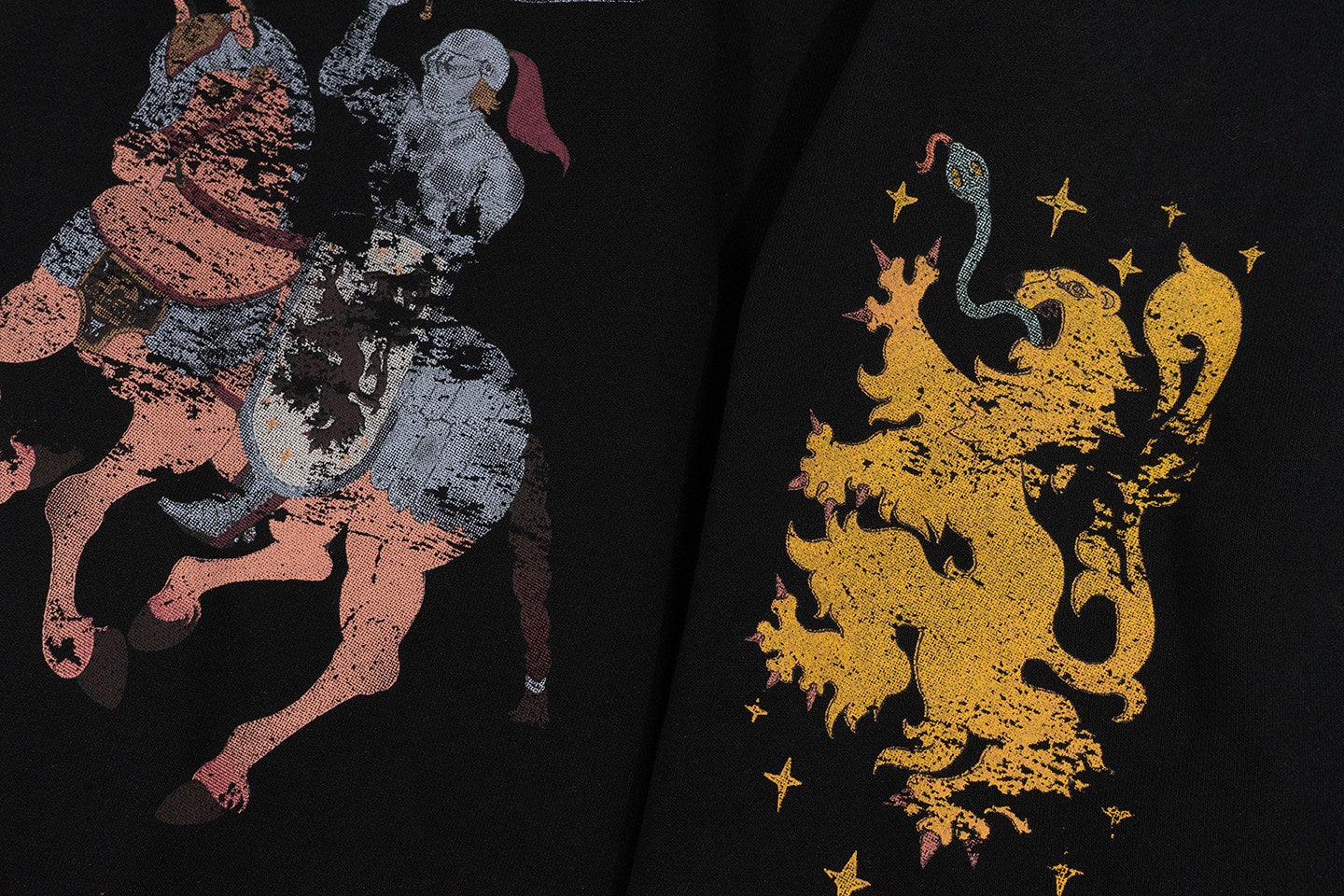 GRAF&WU Knight Print Oversized Streetwear Retro Zip Up Hoodie