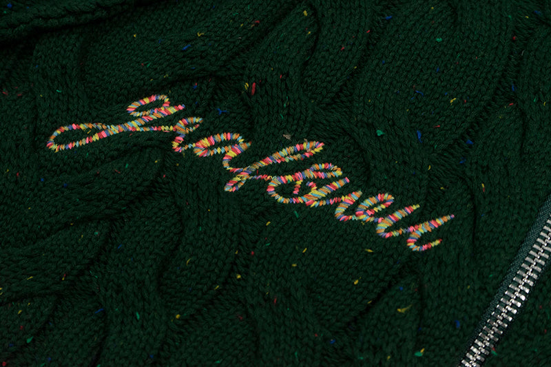 GRAF&WU Embroidered Twist Yarn Colorful Speckled Blended Zip Knit Coat