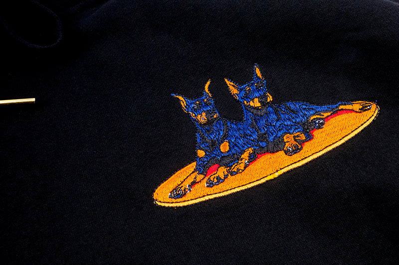 GRAF&WU Classic Doberman Embroidered Black Fleece Hoodie