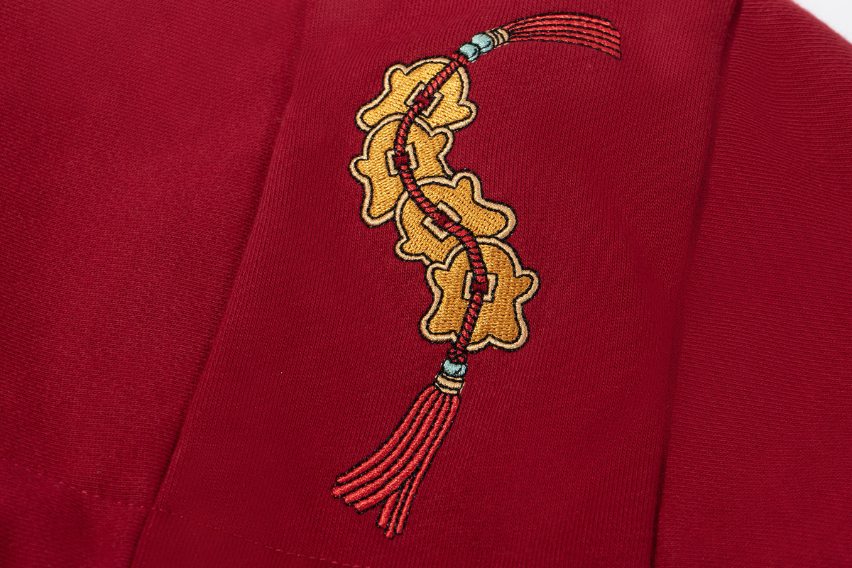 GRAF&WU Chinese Zodiac Cute Ghost Themed Embroidered Oversized Fleece Hoodie