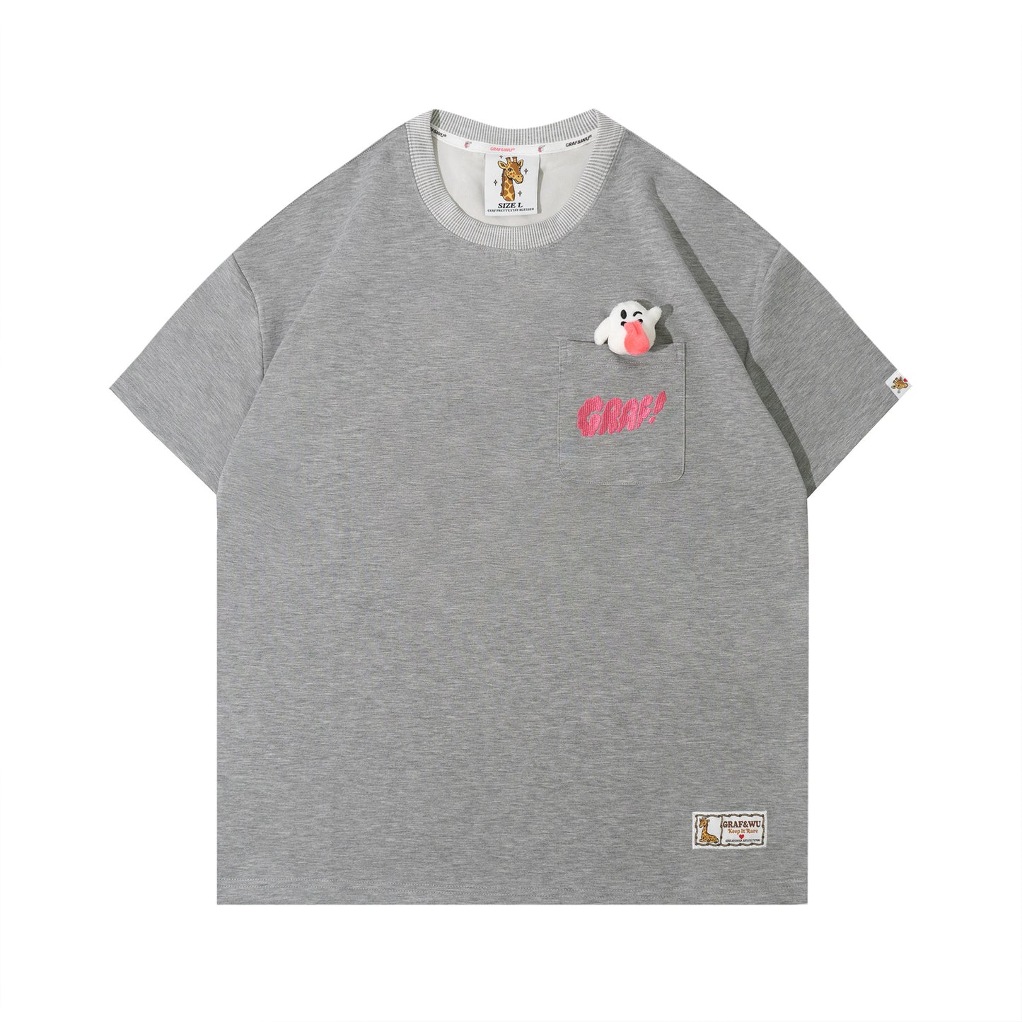 GRAF&WU Pocket Plush Doll Giraffe Angel Cute Ghost Characters Design T-Shirt