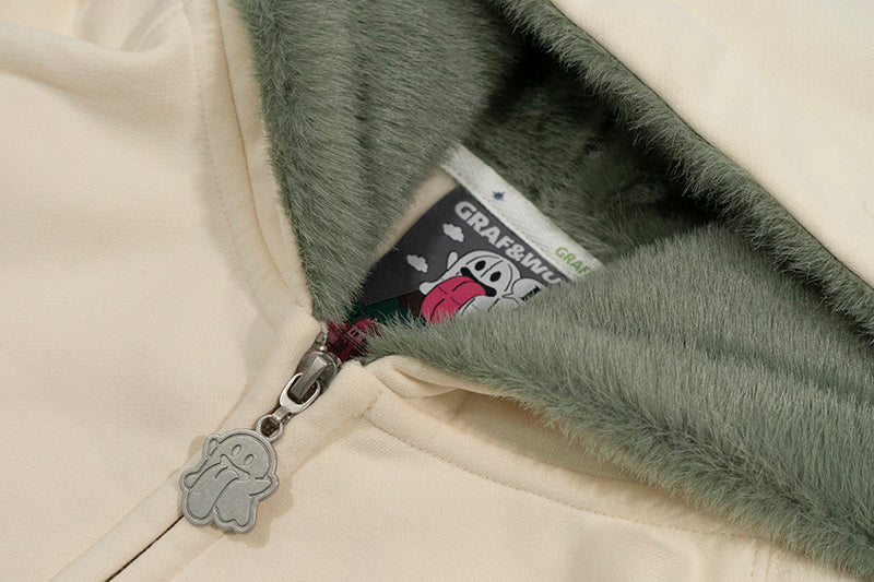 GRAF&WU Green Snake Cute Ghost Green Mink Fleece Thick Zip-up Hoodie