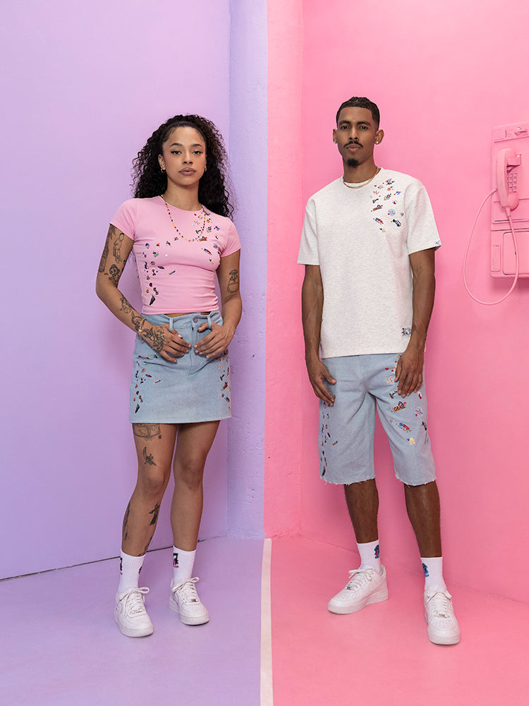 GRAFWU Y2K Sticker Pattern Brand Logo Shorts