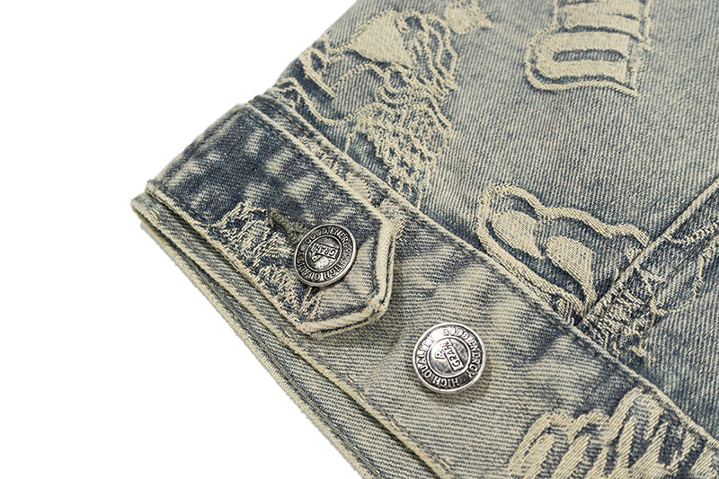 GRAFWU Jacquard Craft Pattern Design Denim Sleeveless