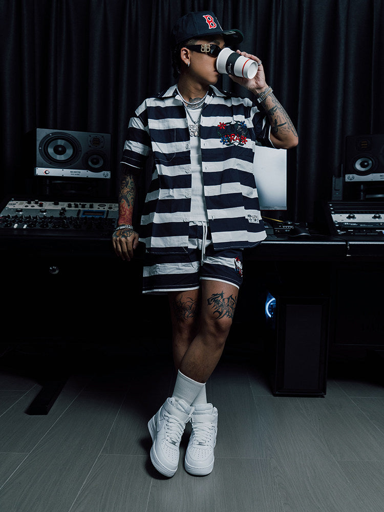 GRAF&WU Embroidered Striped Shorts Casual Summer Streetwear