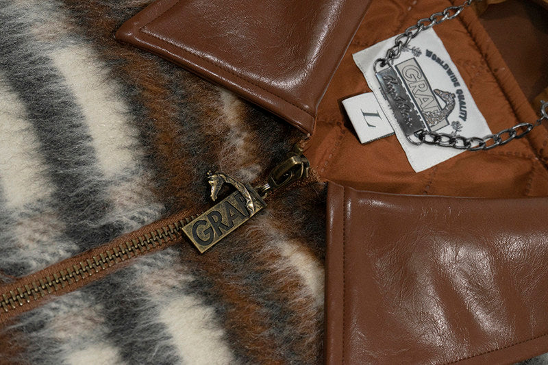 GRAF&WU Leather Collar Luxury Wool Retro Plaid Detroit Jacket