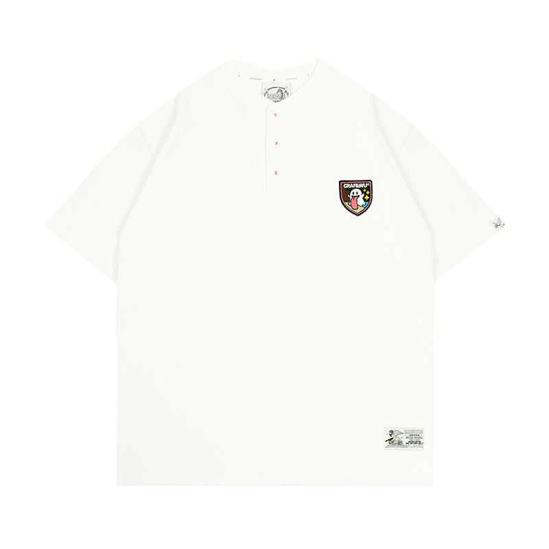 GRAFWU Cute Ghost Buttons and Retro Henry Collar T-Shirts