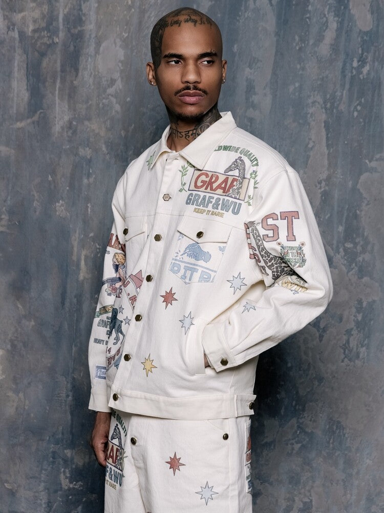 GRAF&WU Ivy Goddess Bless Print Oversize Fashion Jacket