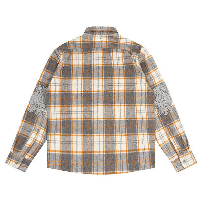 GRAF&WU Giraffe Embroidered Flannel Loose Plaid Shirt