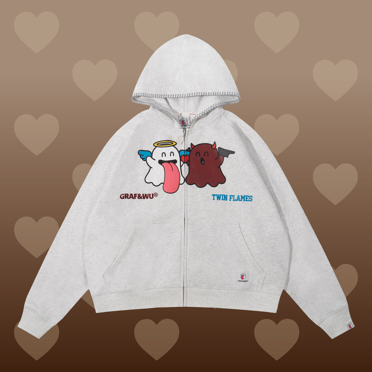 GRAF&WU Twin Flame Cute Ghost Stitching Loose Striped Couple's Sweatshirt Cardigan