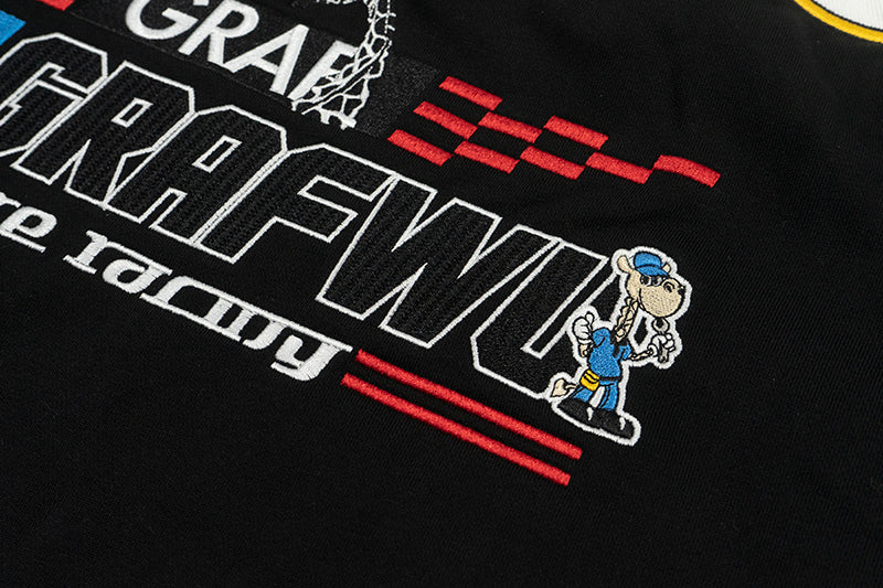 GRAF&WU Racing Gas Car Series Retro Multi-Logo Flame Design Hoodie