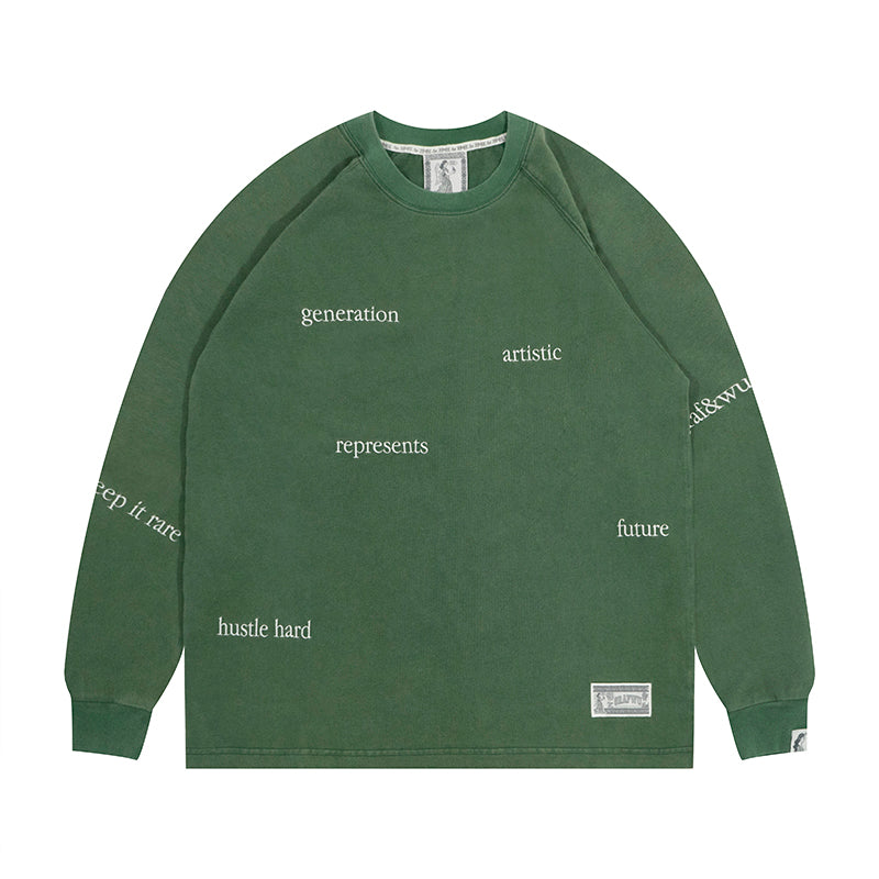 GRAF&WU Keep It Rare Hustle Hard Slogan Vintage Long-sleeve Shirt
