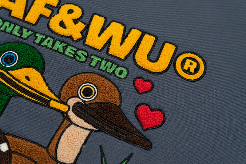 GRAF&WU Ducks Eembroidery Couple Fleece  Crewneck Sweatshirt
