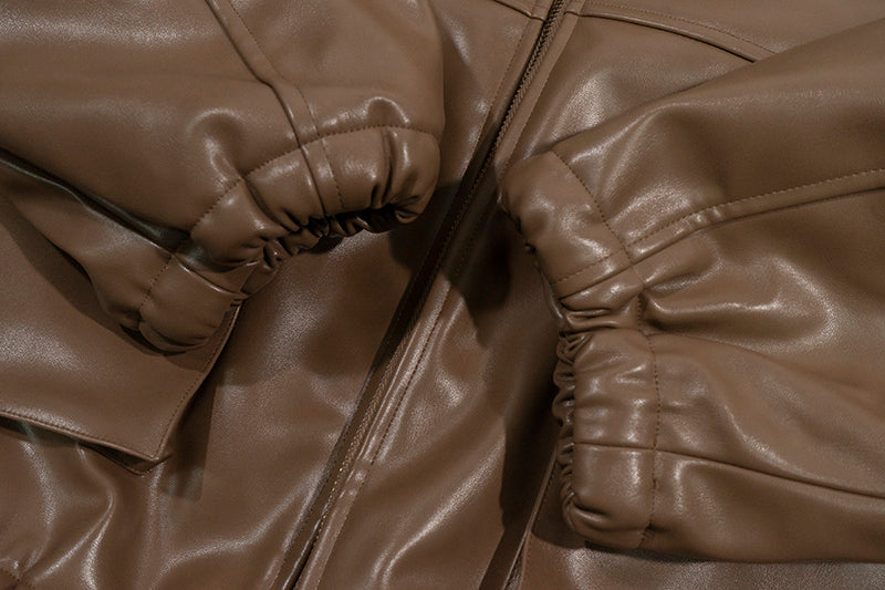 GRAF&WU Detachable Fur Collar PU Leather Metal Angel Deer Thick Jacket - Premium Winter Streetwear