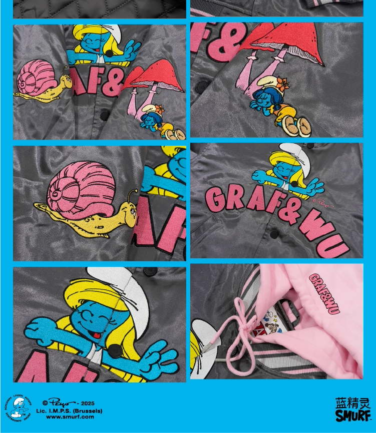 GRAF X SMURF Collaboration Couple Style Thick Satin Hooded Jacket