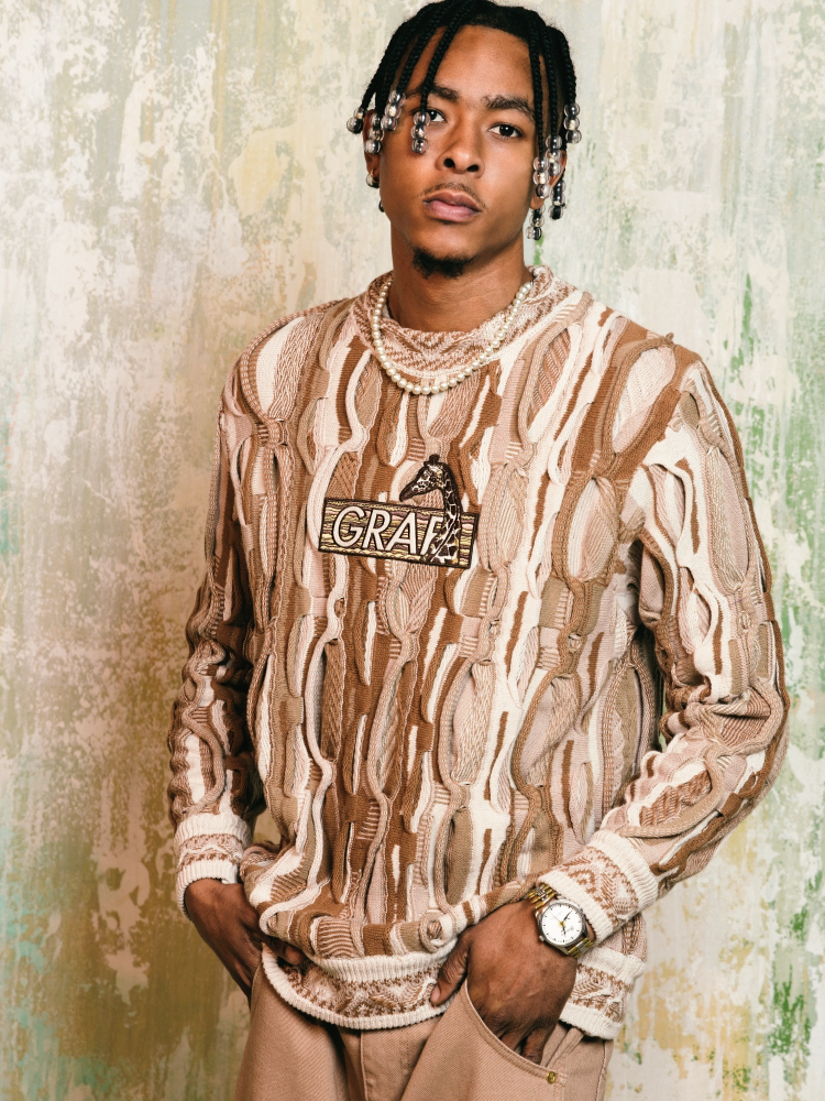 GRAF&WU Retro 3D Wave Pattern Street Art Knit Sweater