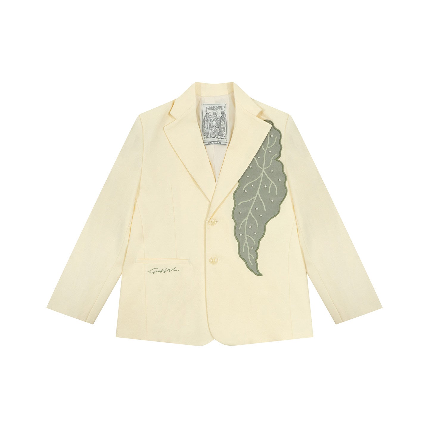 GRAF&WU Art Green Plant-embroidered Luxury Pearl Suit Jacket