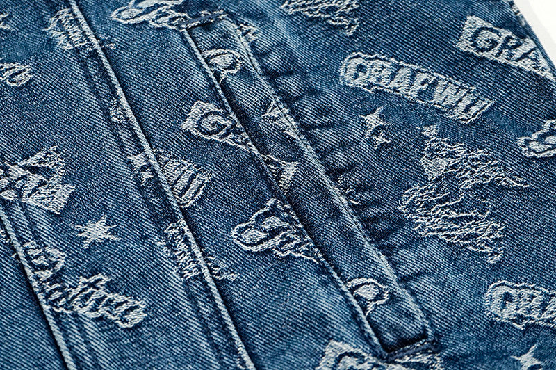 GRAF&WU Retro Jacquard Embroidered Sleeveless Denim Vest