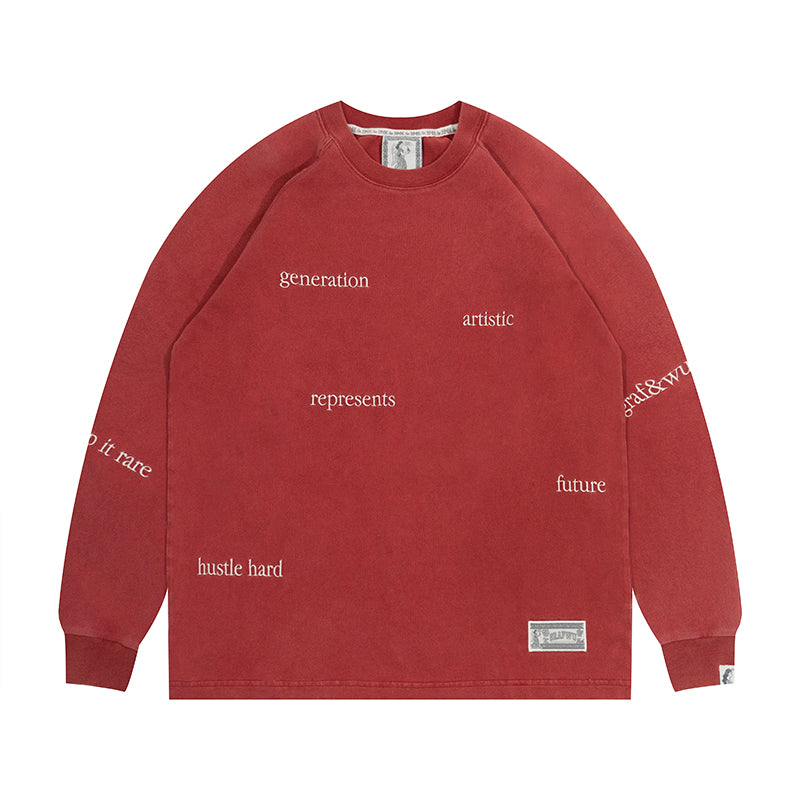 GRAF&WU Keep It Rare Hustle Hard Slogan Vintage Long-sleeve Shirt