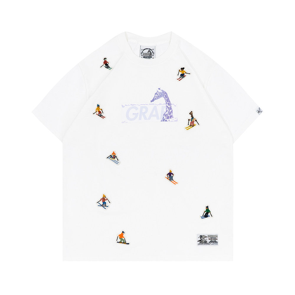 GRAF&WU Mini Embroidered Giraffe Athletic Fashion T-shirt