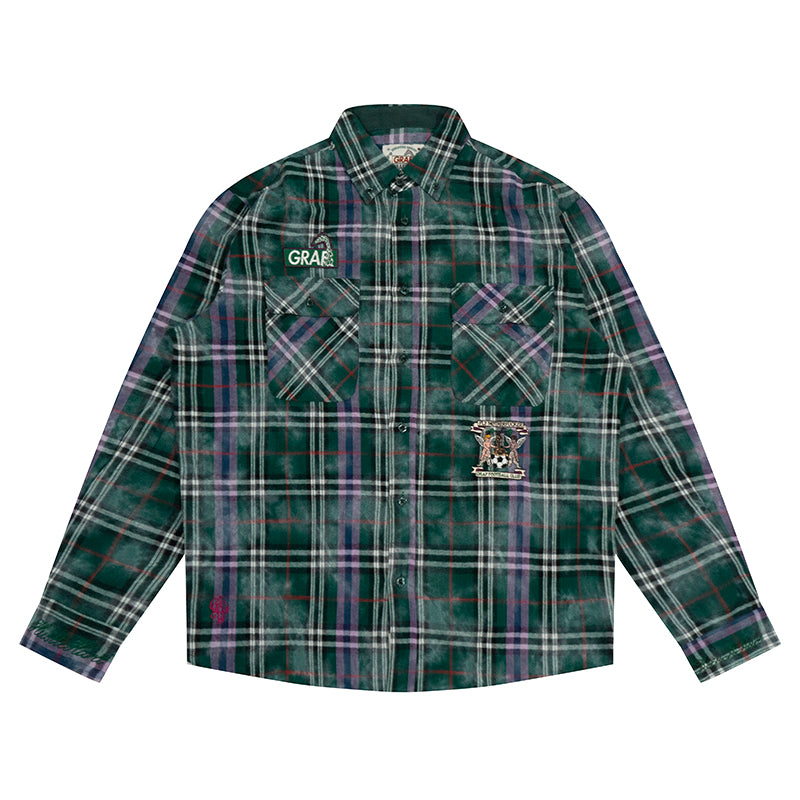 GRAF&WU Plaid Angel Football Embroidery Street Loose Brushed Shirt