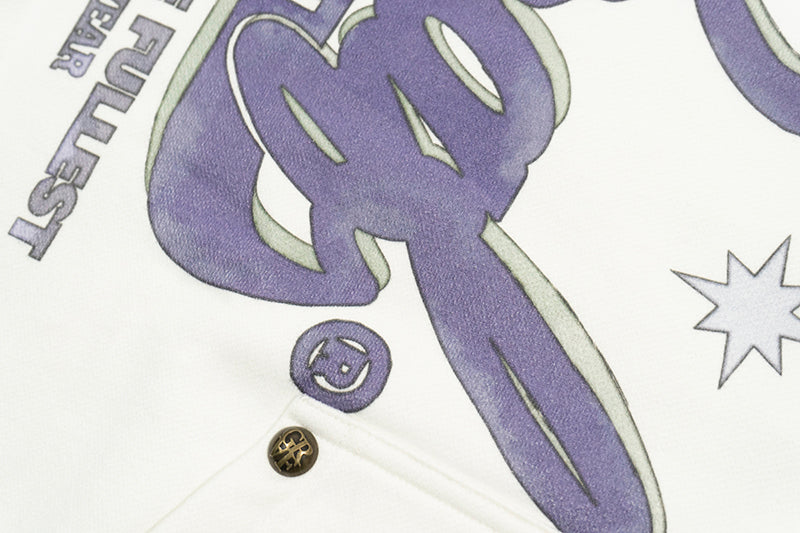 GRAF&WU Fallen Leaves Floral Letter Brass Button Fleece Hoodie