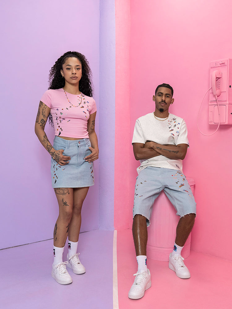 GRAFWU Y2K Sticker Pattern Brand Logo Shorts