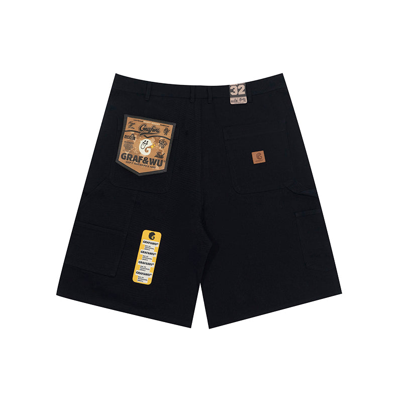 GRAF&WU Shorts Cute Ghost G Letter Logo Shorts Casual Solid Color Cargo Pants Men Women Cotton Shorts Hip-Hop Trend Pants