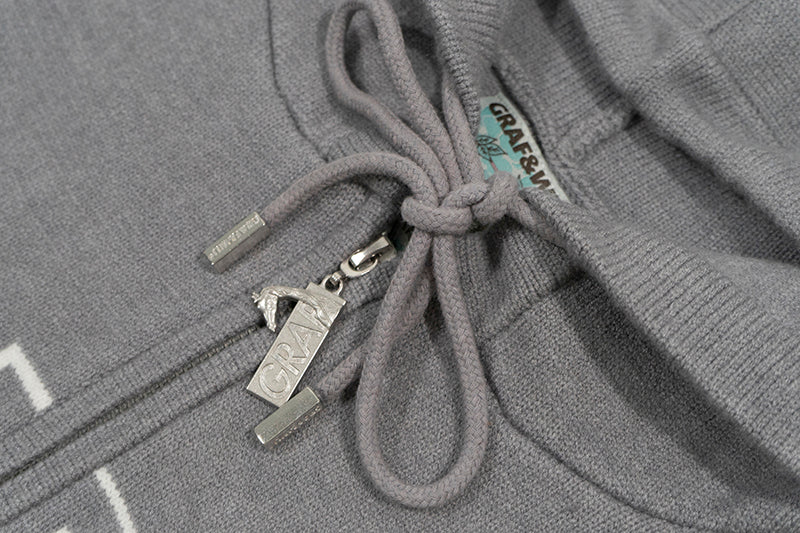 GRAF&WU Soft Knitted Warm Letter Thick Zip-up Sweater