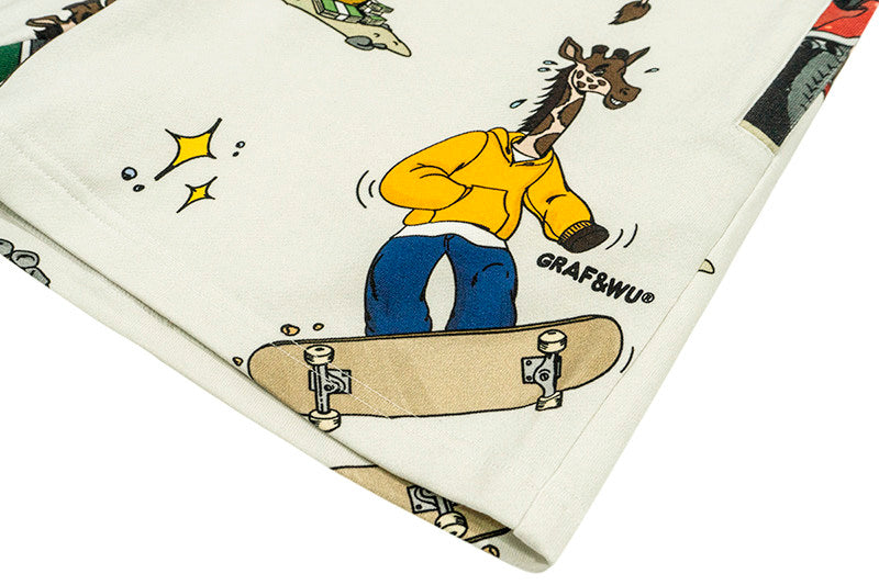 GRAF&WU Giraffe Cartoon Graphic Shorts Casual Streetwear