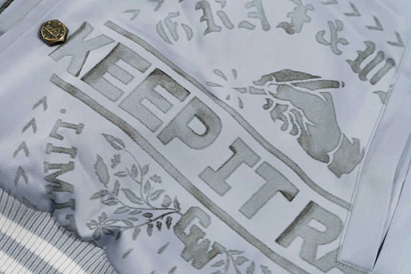 GRAF&WU Vintage Floral Giraffe Goddess Blessing Graphic Satin Thin Baseball Jacket