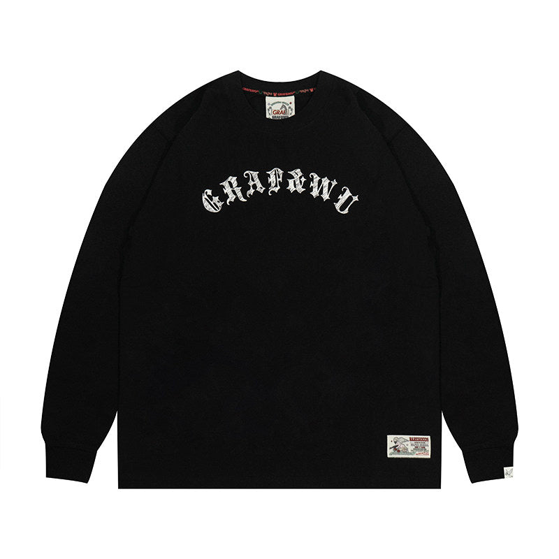 GRAF&WU Daily Curved Letter Print Base Long-Sleeve T-Shirt
