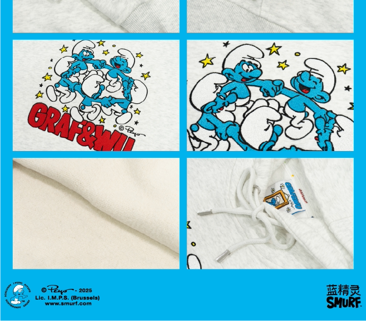 GRAF X SMURF Dancing Star Flower Embroidered Cartoon Fleece Hoodie