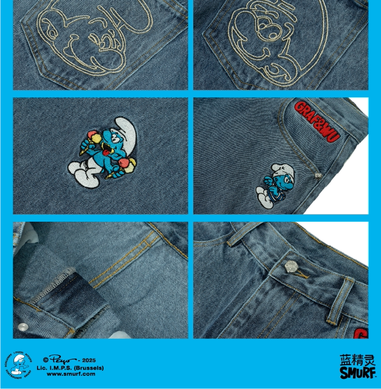 GRAF X SMURF Animal Character Embroidery Baggy Jeans