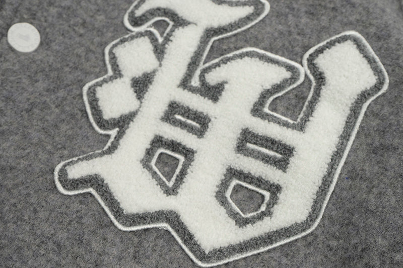 GRAF&WU Embroidered Wool Blend Thick Coat Baseball Jacket