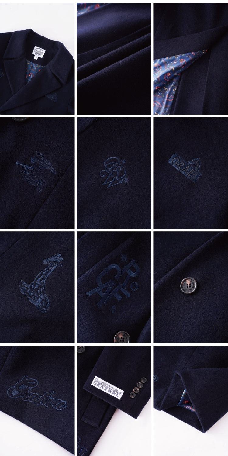 GRAF&WU Brand Logo Embroidered Overcoat Gang Style Wool Jacket