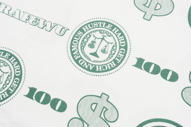 GRAF&WU Fashion Dollar Logo Print Streetwear Cotton T-shirt