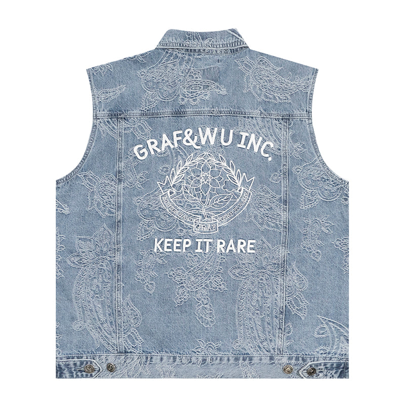 GRAFWU Jacquard Craft Pattern Design Denim Sleeveless