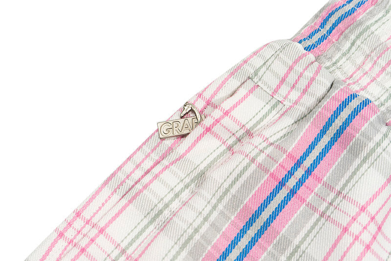 GRAF&WU Classic Deer Embroidery Futuristic Plaid Design Casual Shorts