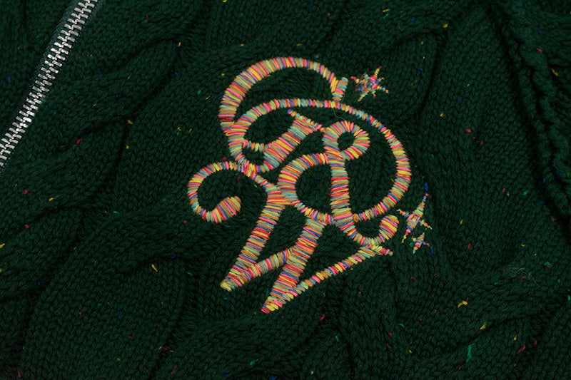 GRAF&WU Embroidered Twist Yarn Colorful Speckled Blended Zip Knit Coat