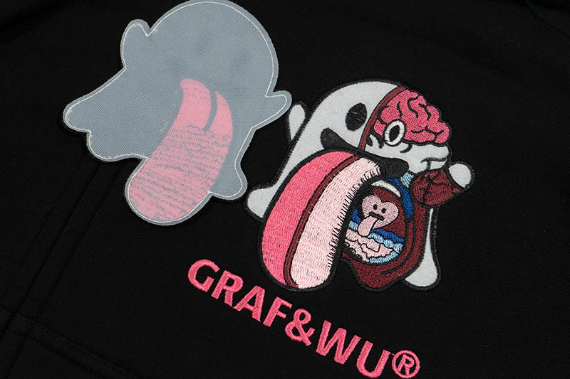 GRAF&WU Sweet Anatomy Cute Ghost Velcro Zip up Boxy Hoodie