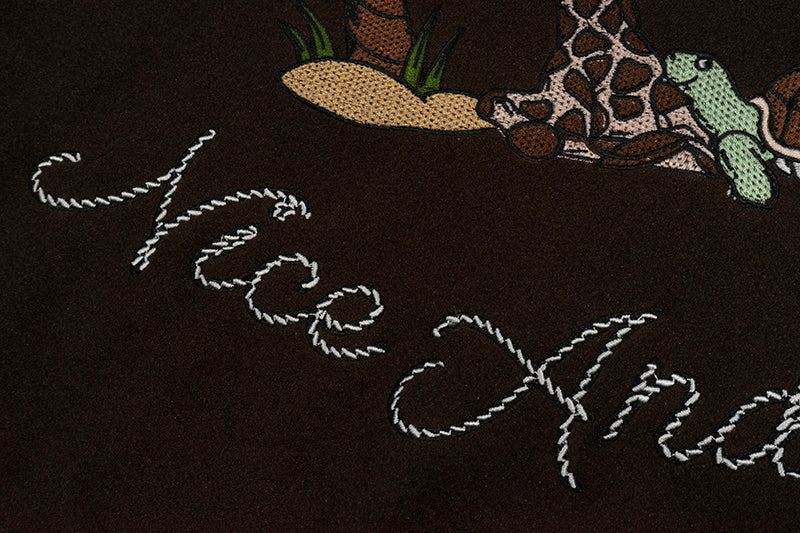 GRAF&WU Turtle Deer Race Leather Sleeved Retro Baseball Jacket - Premium Streetwear