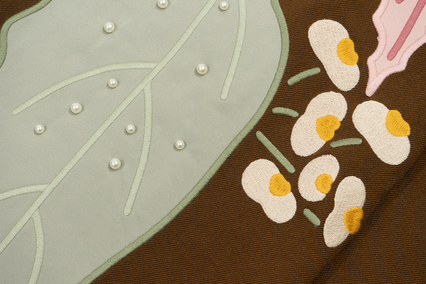 GRAF&WU Aesthetic Green Plant Embroidered Pearl Baggy Trousers