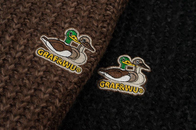 GRAF&WU Duck Couples Embroidered Badge Knitted Cable Knit Thick Sweater