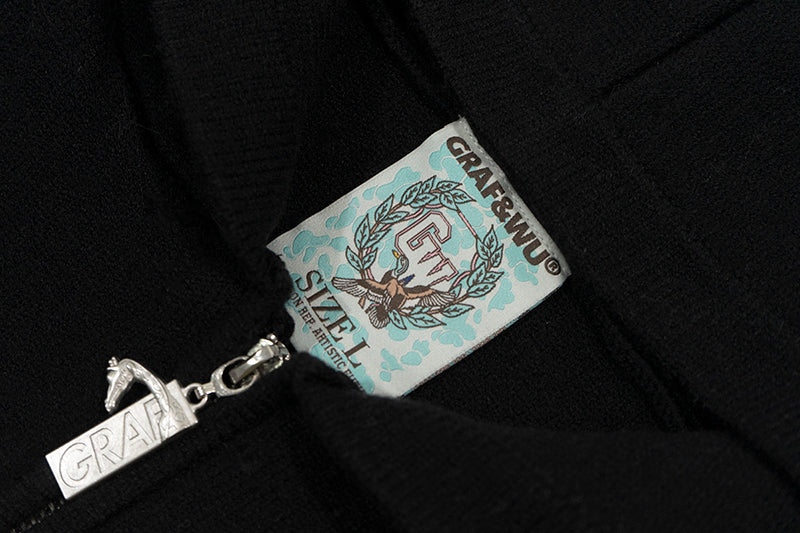 GRAF&WU Soft Knitted Warm Letter Thick Zip-up Sweater