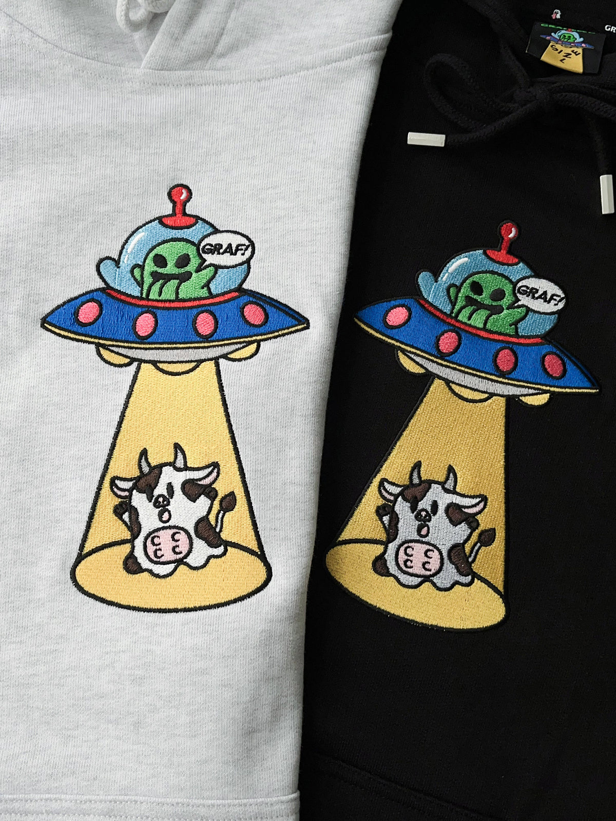 GRAF&WU Alien Ghost UFO Cow Graphic Hoodie