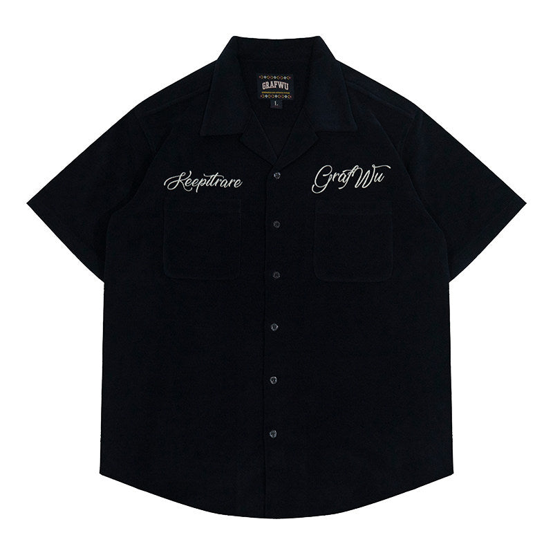 GRAF&WU Towel Striped Embroidered Cursive Keep It Rare Vacation Style T-shirt