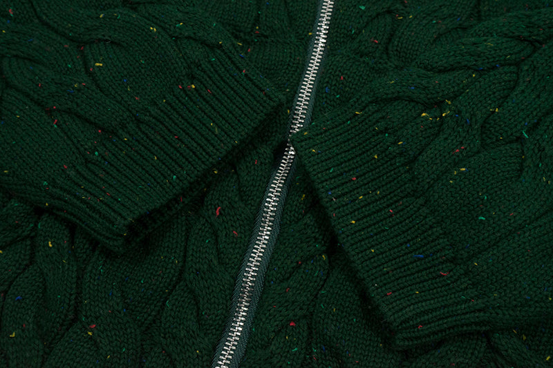 GRAF&WU Embroidered Twist Yarn Colorful Speckled Blended Zip Knit Coat